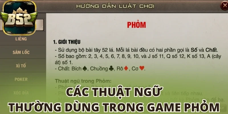 Các thuật ngữ thường dùng trong game Phỏm B52 club