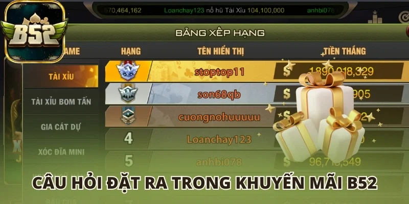 Câu hỏi đặt ra trong khuyến mãi B52 club