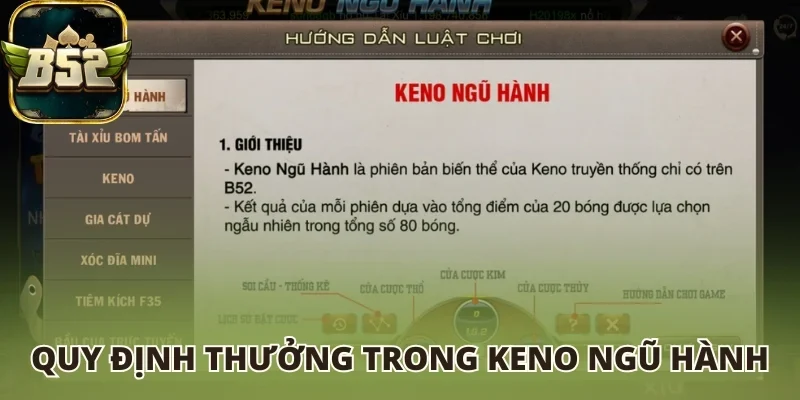 Quy định thưởng trong Keno ngũ hành