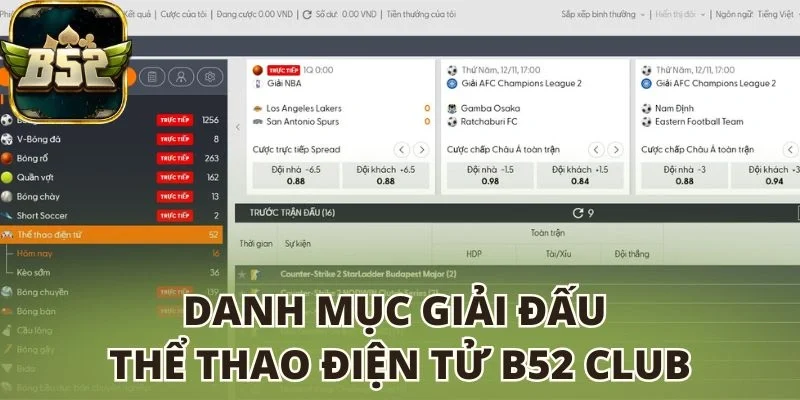 Danh mục giải đấu thể thao điện tử B52 club
